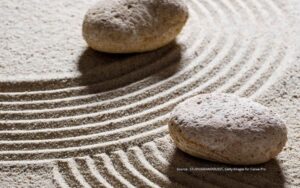 Sand with tracks and stones shown on it to illustrate ikigai myths.